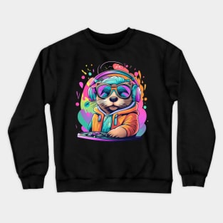 Otter DJ colourful 90s design Crewneck Sweatshirt